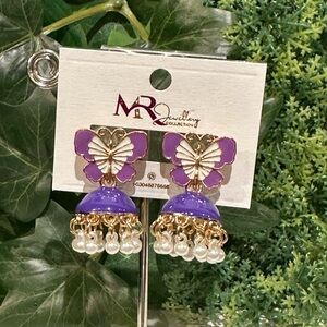Purple Butterfly Earrings with Gold Accents